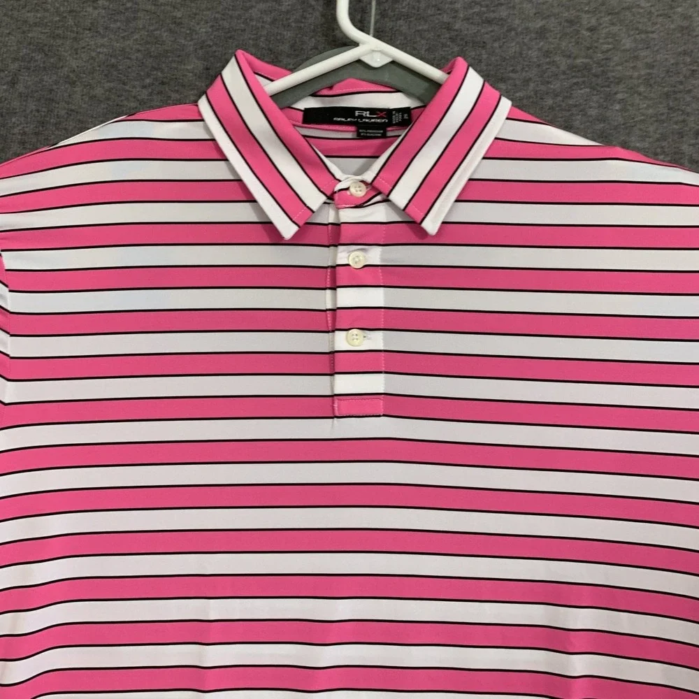 RLX Ralph Lauren Polo Shirt Mens‎ XL Pink Stripe Golf Performance Stretch Summer